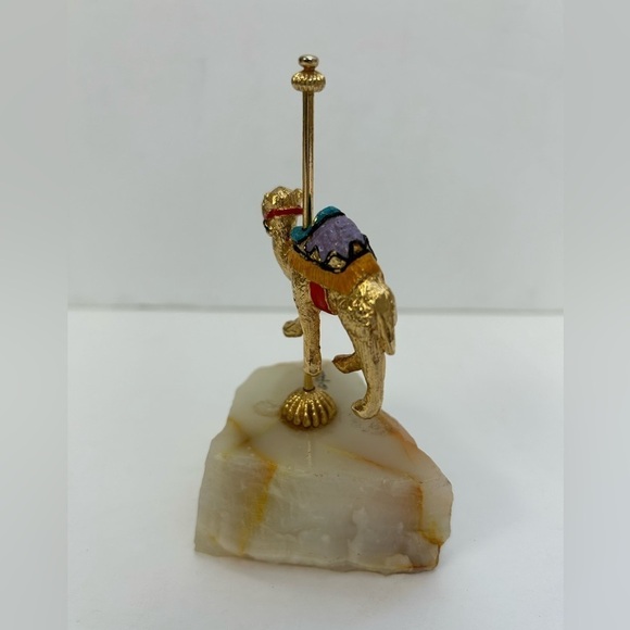Gold figurine/ camel standing on a pole/pole is attached to onyx or quartz stone - Picture 5 of 11